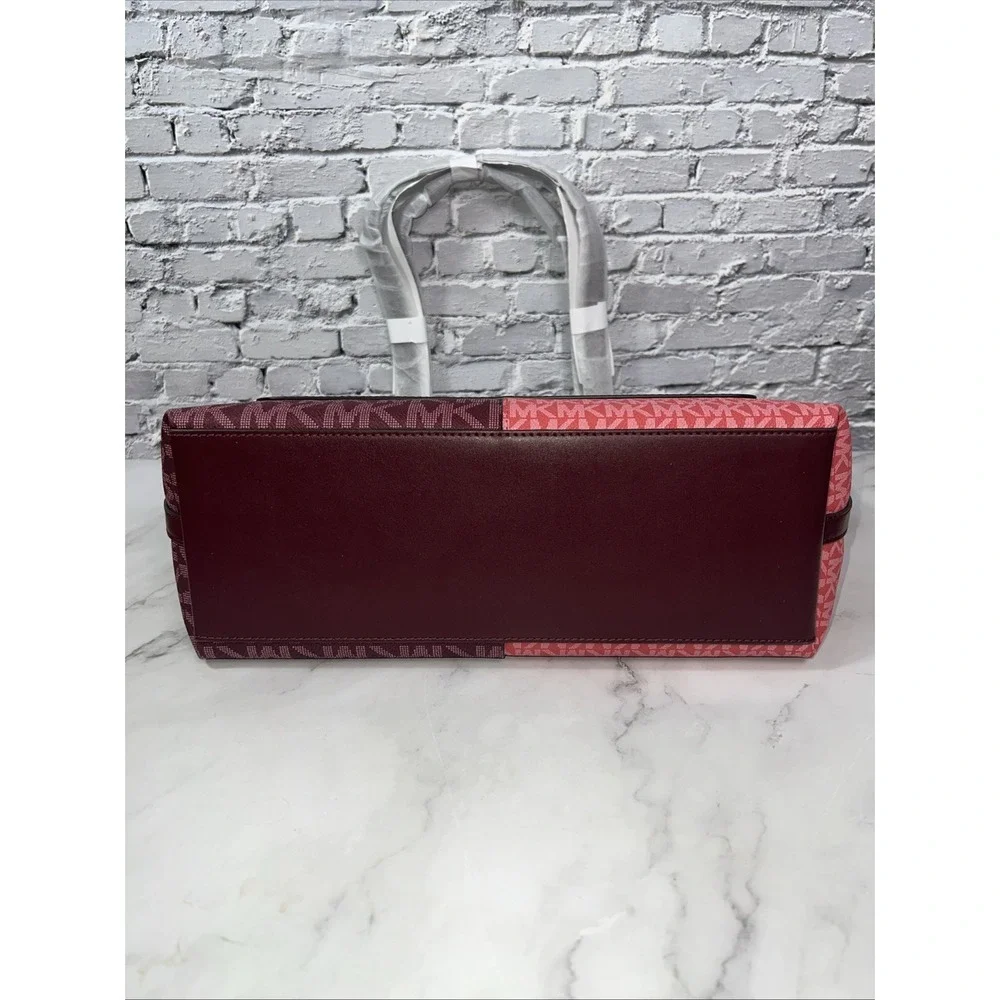 Michael Kors Jet Set Travel Medium Zip Top Tote Oxblood Multi MK Signature- NEW✅